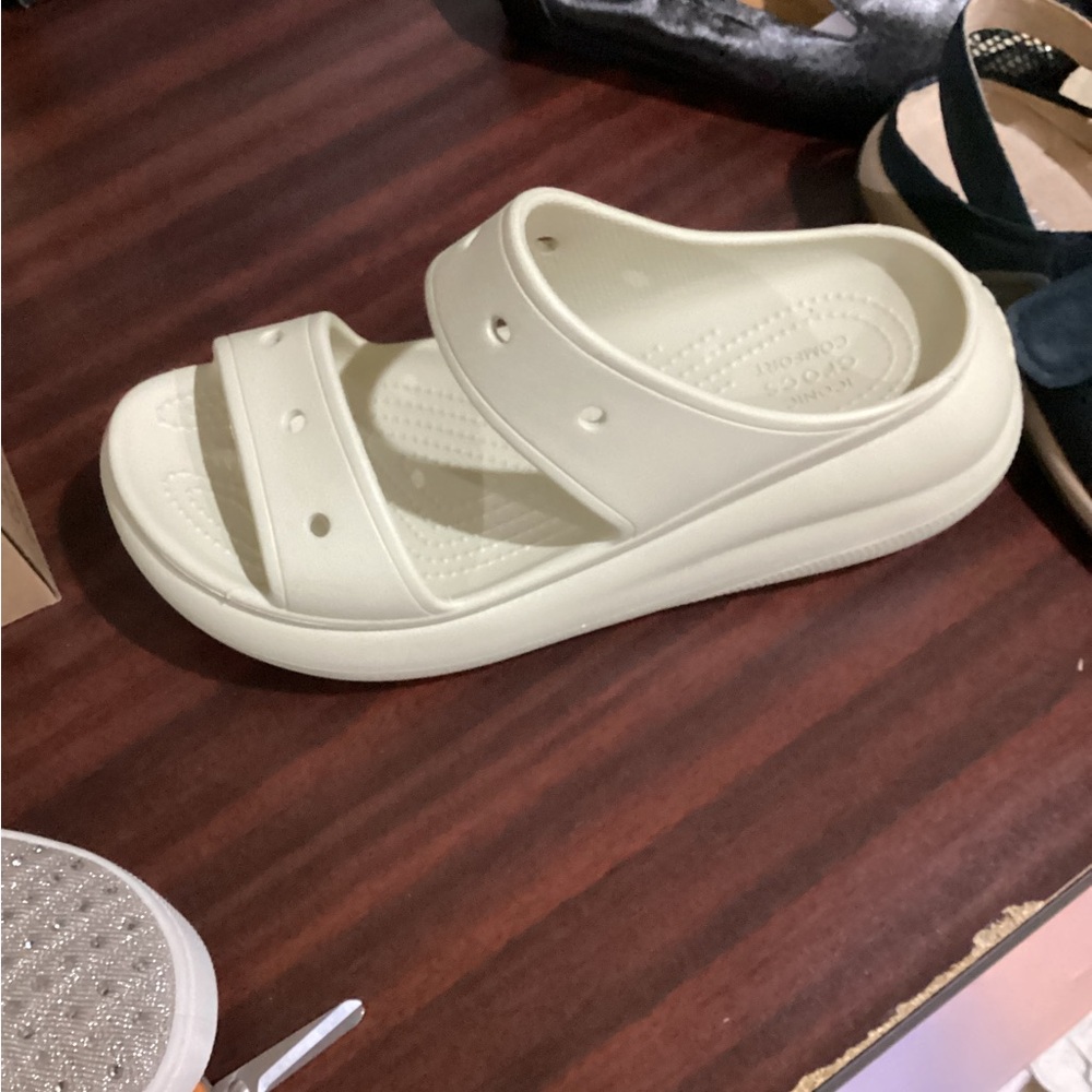 14. NEW size 10 Crocs White Slide Sandals - Picture 4 of 5